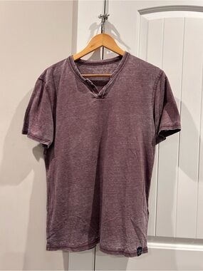 Lucky Brand Short Sleeve Washed Plum Henley Tee